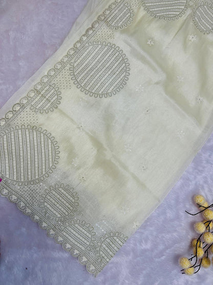 Embroidered Organza Saree with Scallop Border