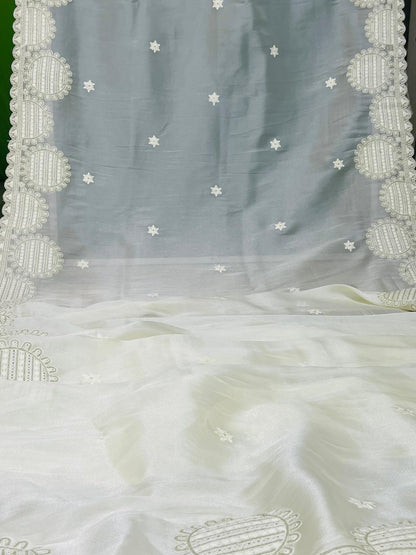 Embroidered Organza Saree with Scallop Border