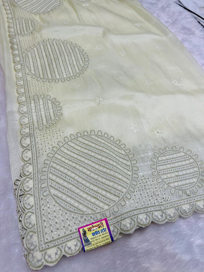 Embroidered Organza Saree with Scallop Border