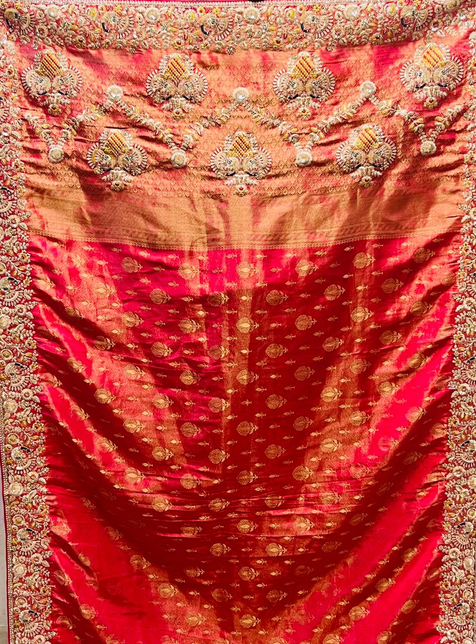 Red Heavy Bridal Embroidered Banarasi Saree