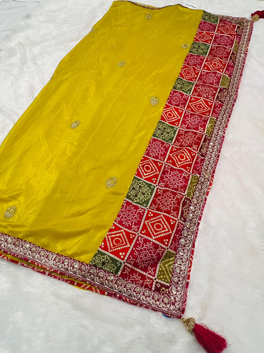 Bandhani Gaji Silk Dupatta with Embroidery & Tassels