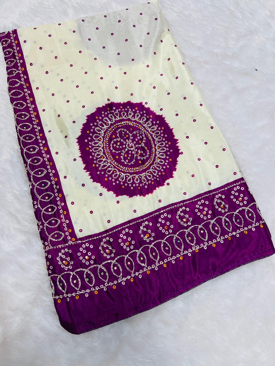Bandhani Gaji Silk Dupatta with Mirror & Thread Work