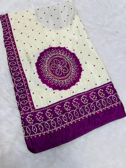 Bandhani Gaji Silk Dupatta with Mirror & Thread Work