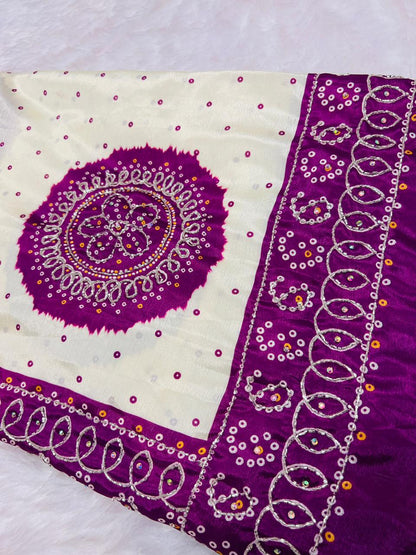 Bandhani Gaji Silk Dupatta with Mirror & Thread Work