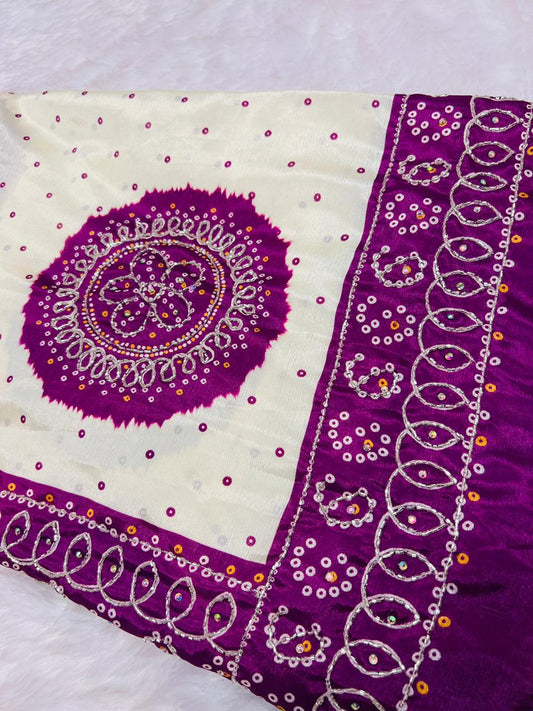 Bandhani Gaji Silk Dupatta with Mirror & Thread Work