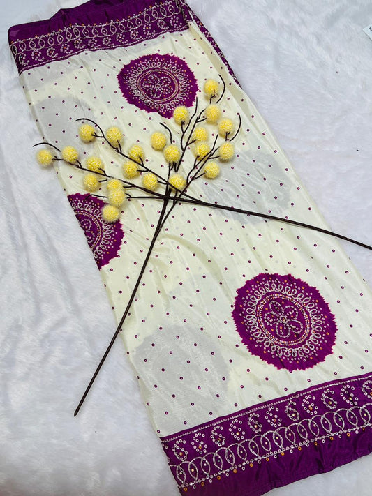 Bandhani Gaji Silk Dupatta with Mirror & Thread Work