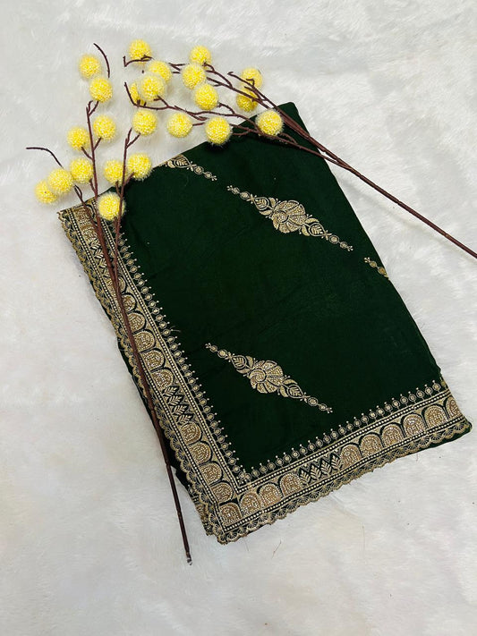 Green Zari Embroidered Traditional Saree
