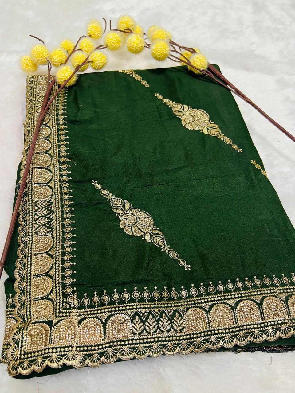Green Zari Embroidered Traditional Saree
