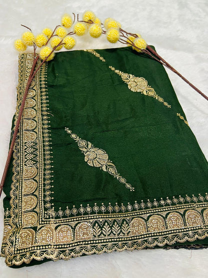 Green Zari Embroidered Traditional Saree