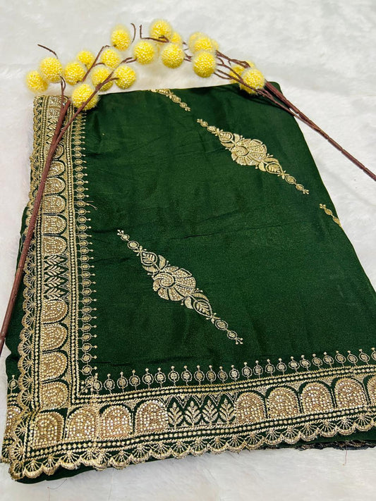 Green Zari Embroidered Traditional Saree