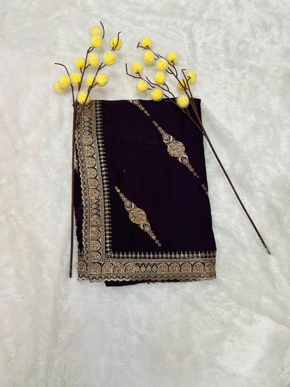 Purple Zari Embroidered Traditional Saree