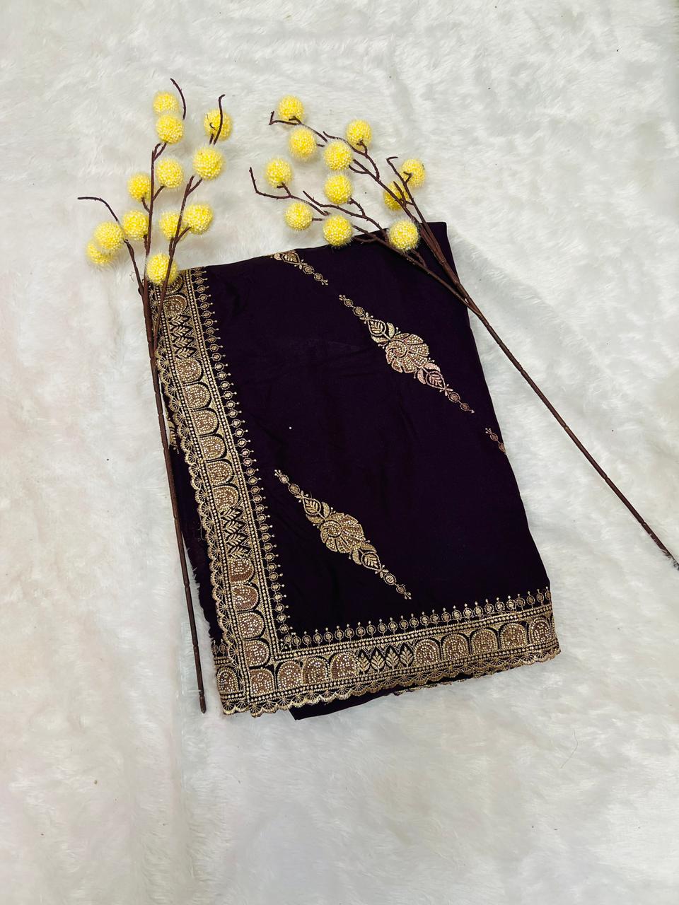 Purple Zari Embroidered Traditional Saree