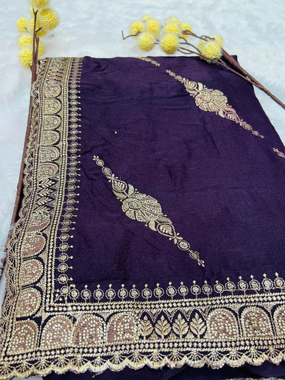 Purple Zari Embroidered Traditional Saree