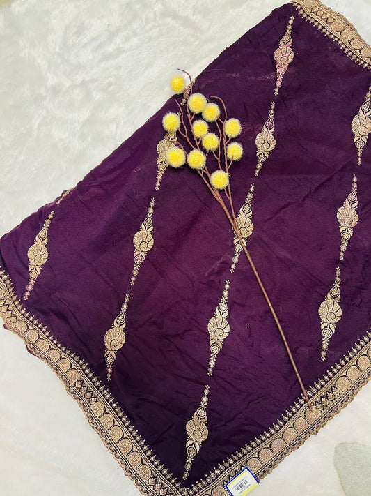 Purple Zari Embroidered Traditional Saree