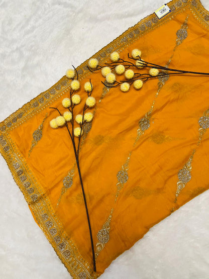 Yellow Zari Embroidered Traditional Saree