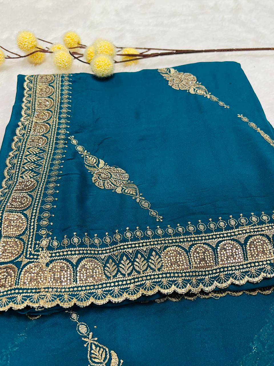 Green Zari Embroidered Traditional Saree