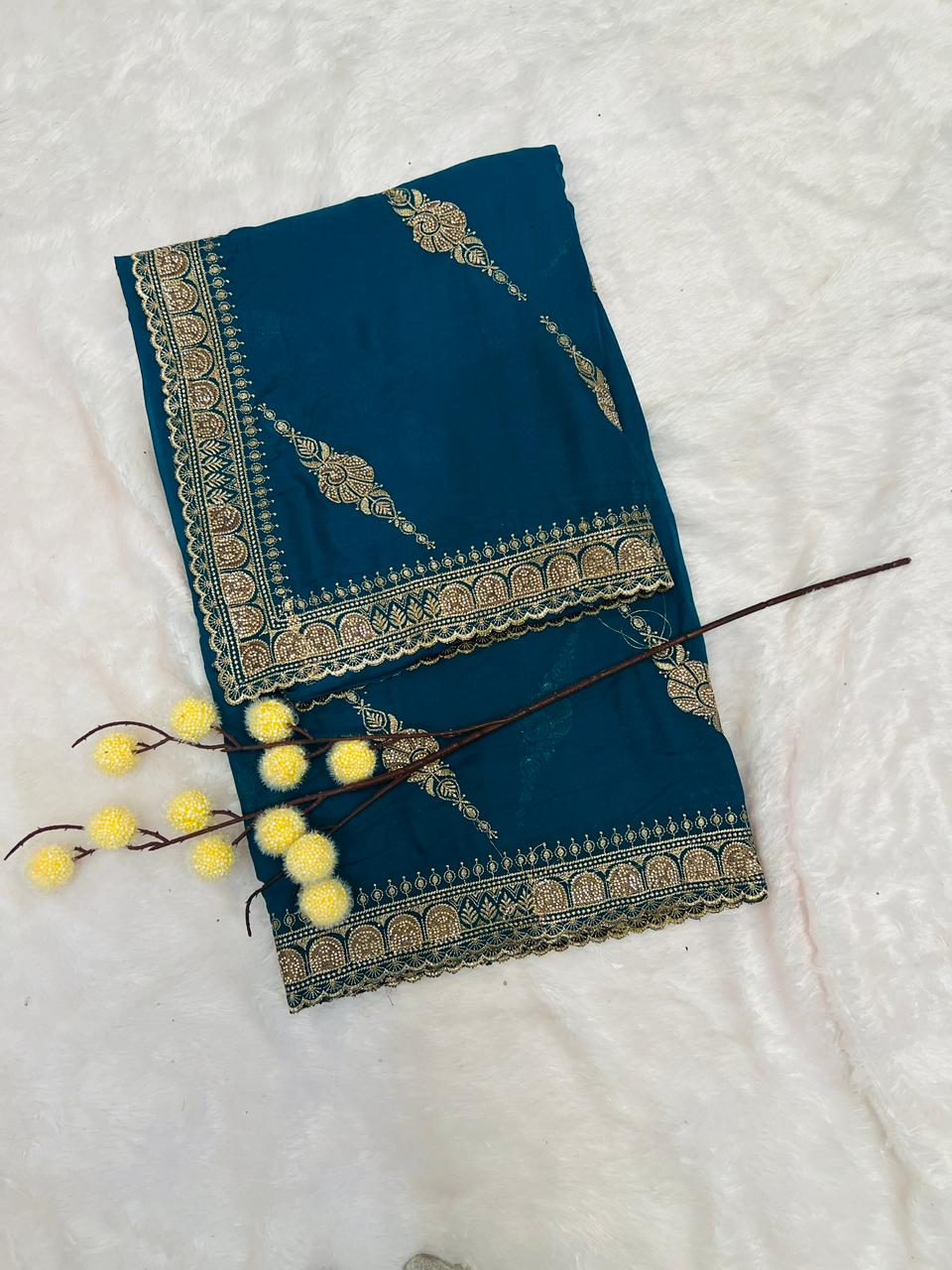 Green Zari Embroidered Traditional Saree