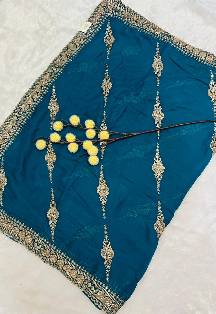 Green Zari Embroidered Traditional Saree