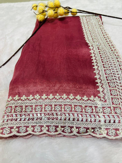 Red Lace Embroidered Border Saree