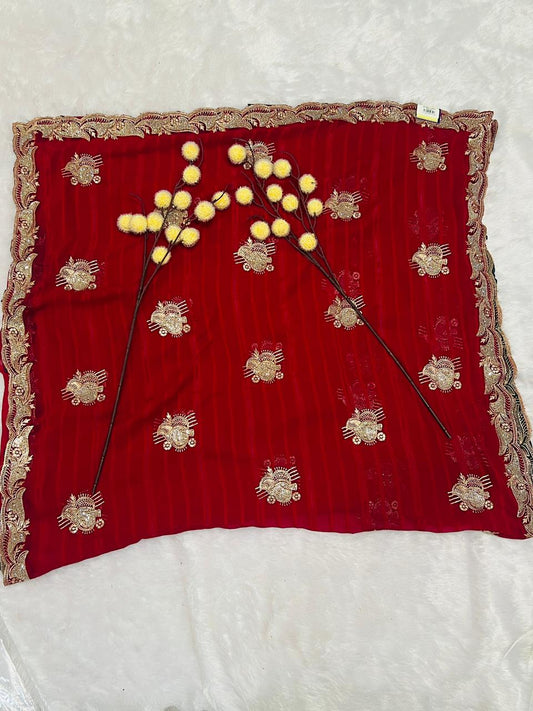 Red Heavy Zari Embroidered Festive Saree