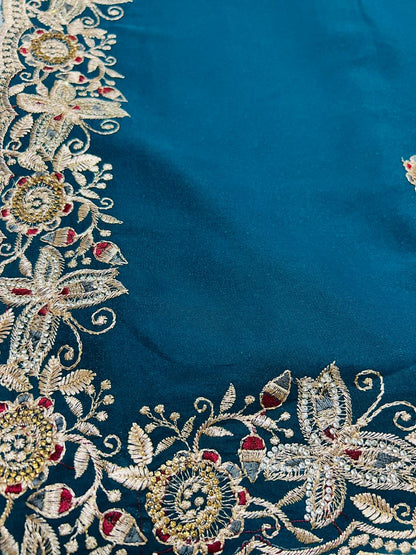 Blue Heavy Embroidered Border Saree