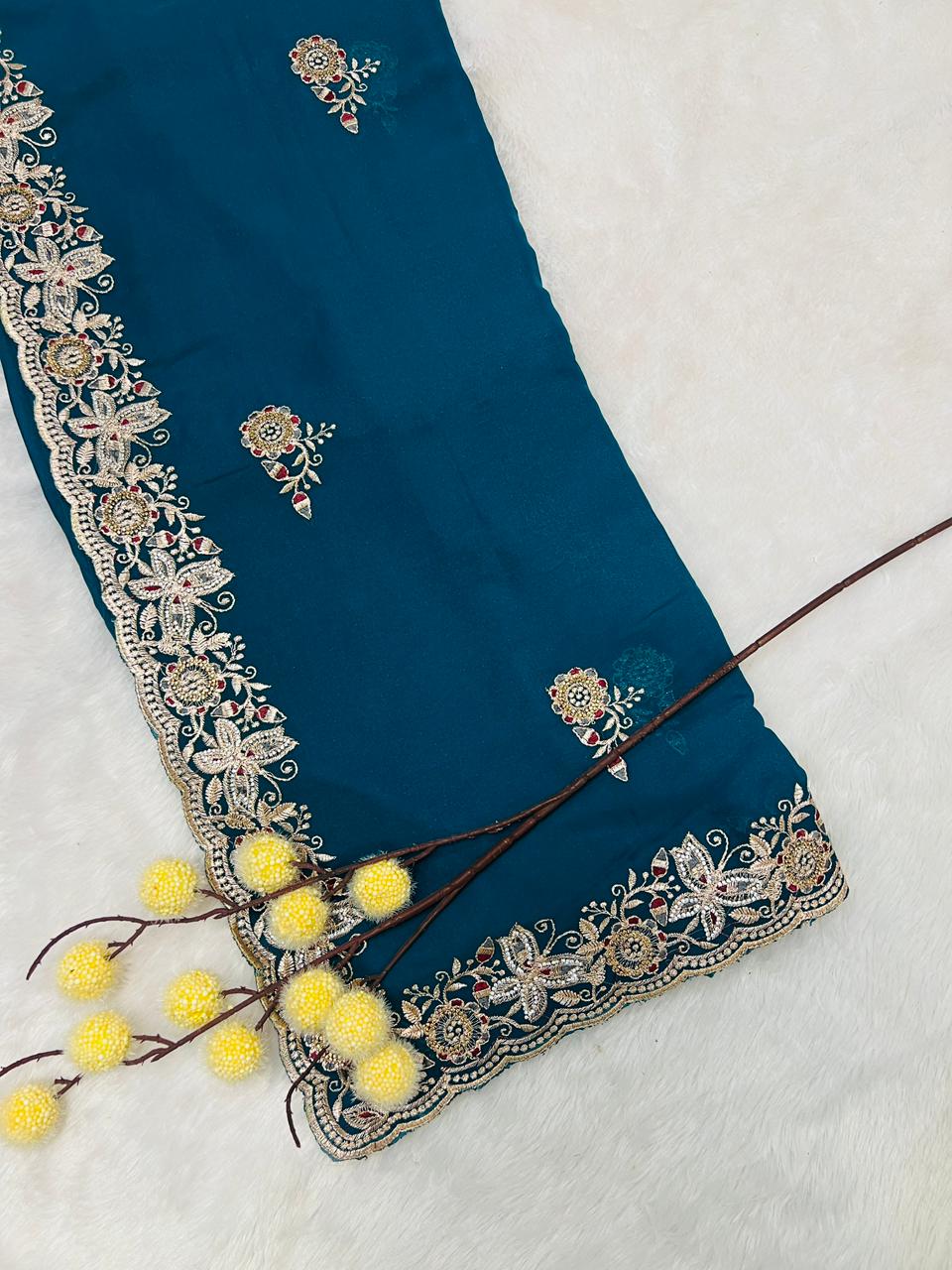 Blue Heavy Embroidered Border Saree