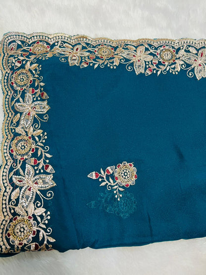 Blue Heavy Embroidered Border Saree