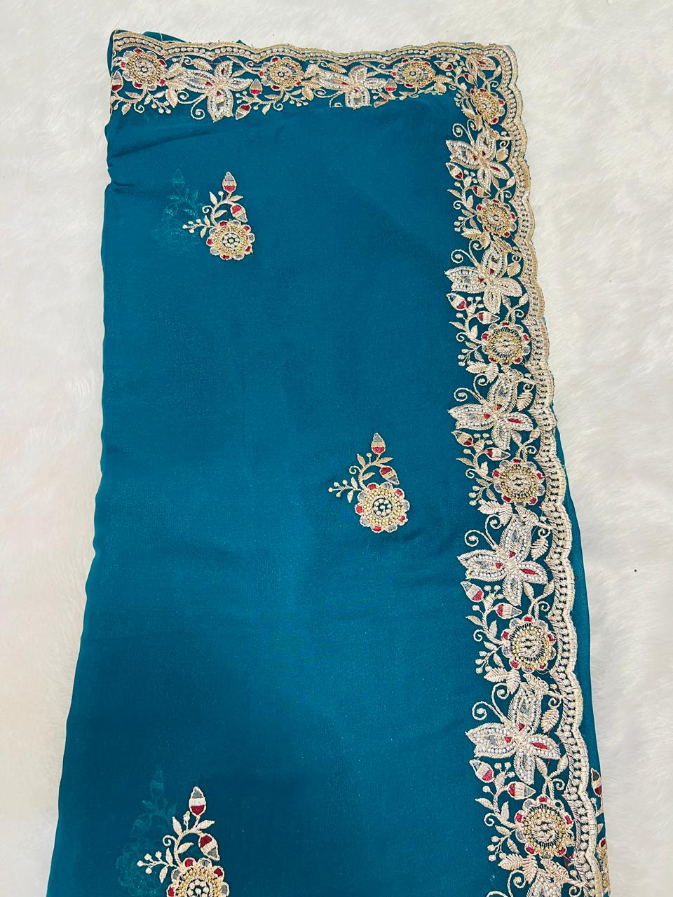 Blue Heavy Embroidered Border Saree