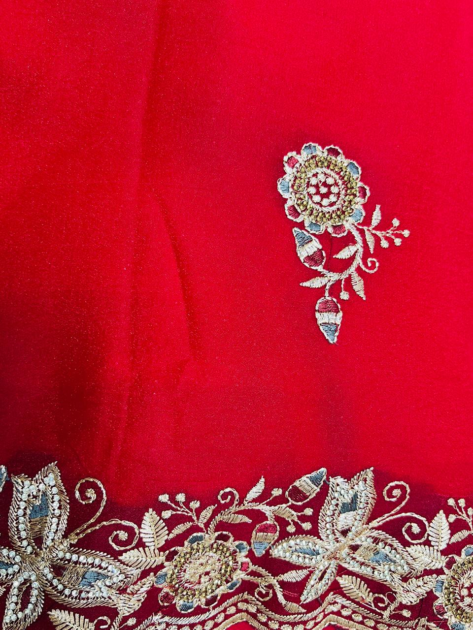 Red Heavy Embroidered Border Saree