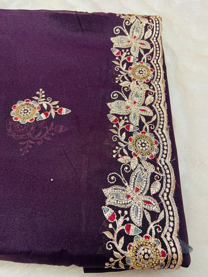 Purple Heavy Embroidered Border Saree