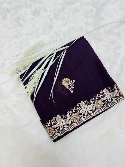 Purple Heavy Embroidered Border Saree