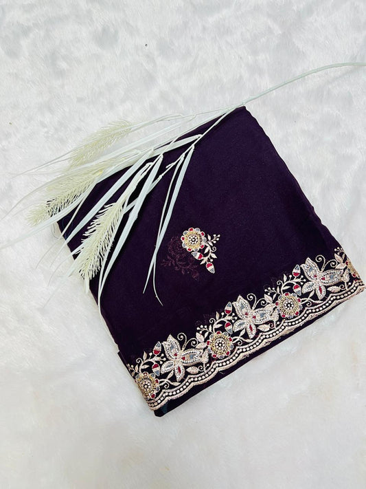 Purple Heavy Embroidered Border Saree
