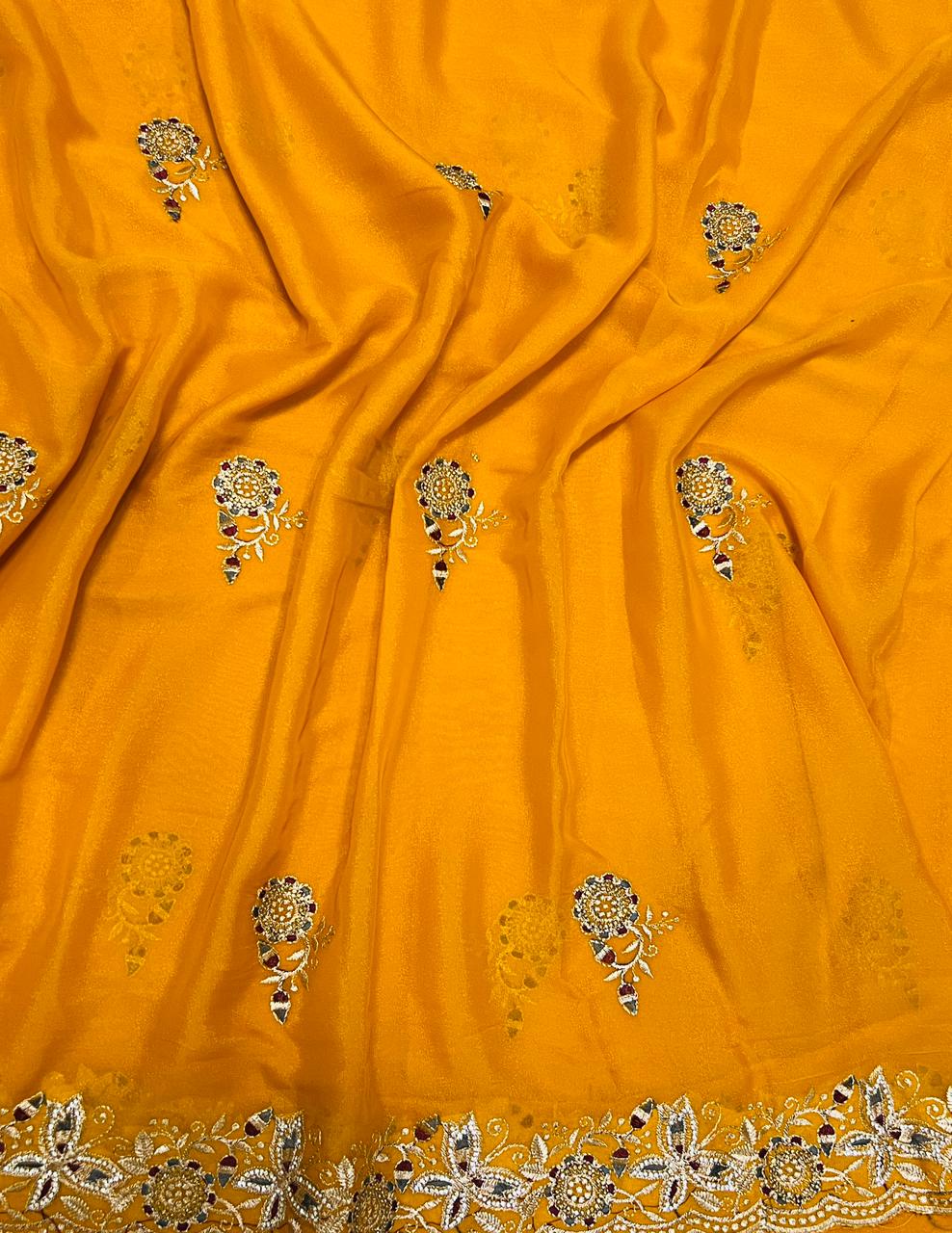 Yellow Heavy Embroidered Border Saree
