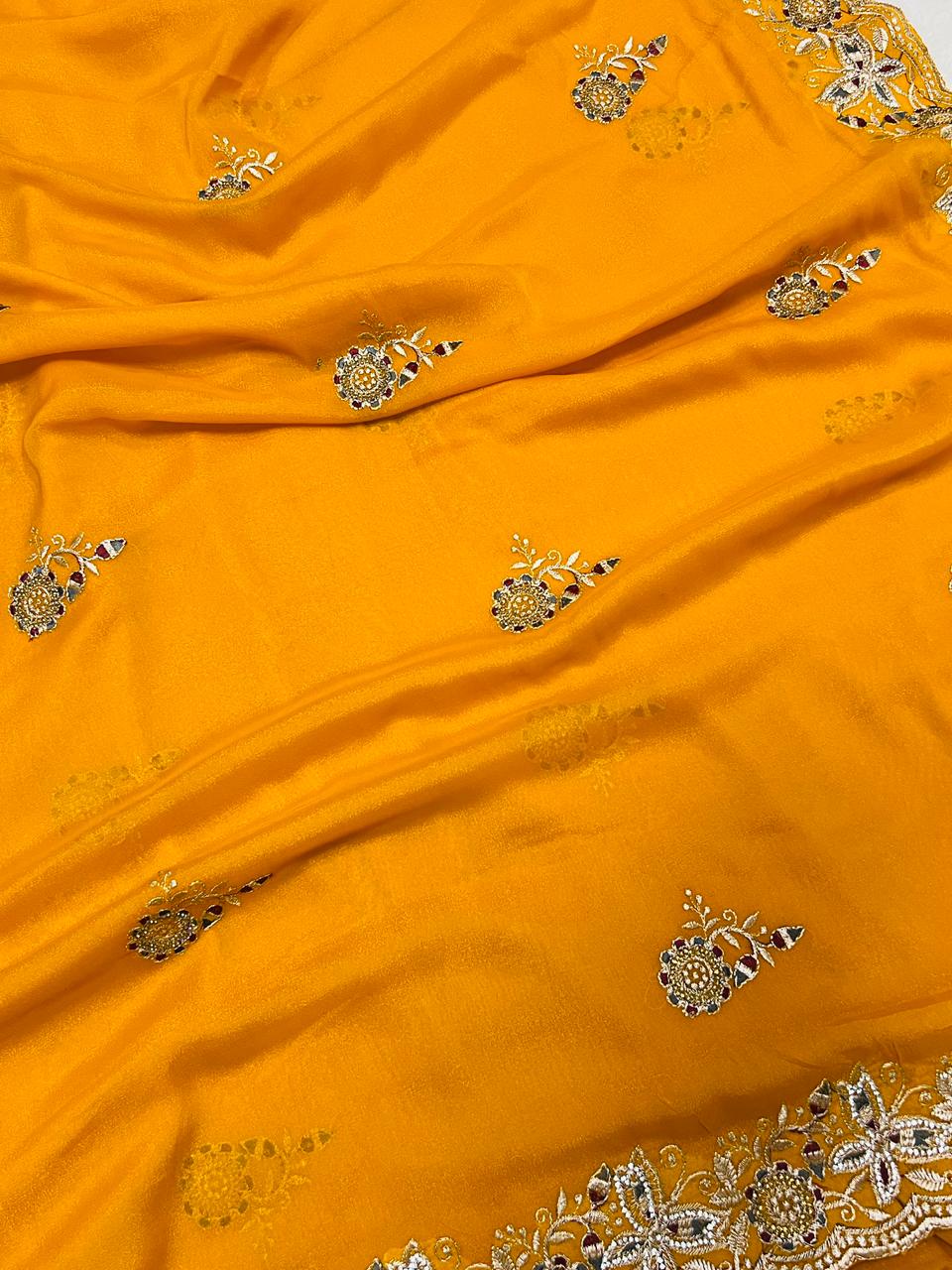 Yellow Heavy Embroidered Border Saree