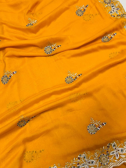 Yellow Heavy Embroidered Border Saree