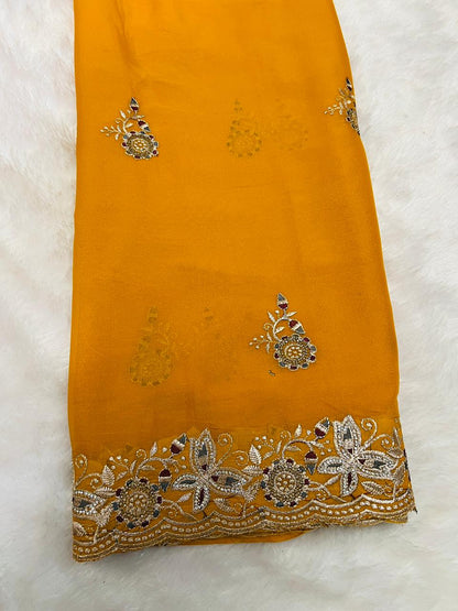 Yellow Heavy Embroidered Border Saree