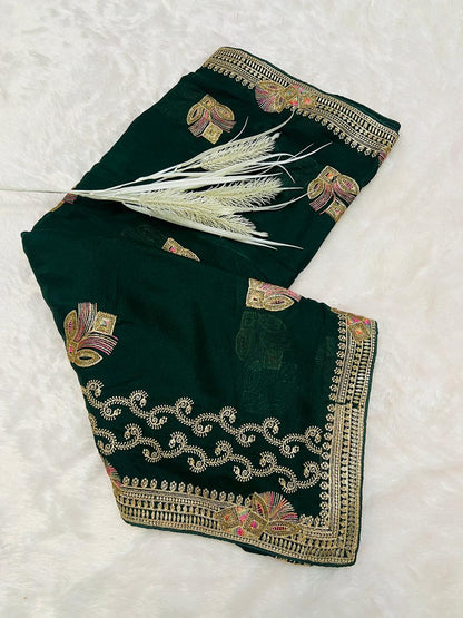 Green Peacock Feather Embroidered Saree