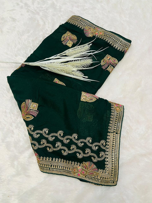 Green Peacock Feather Embroidered Saree