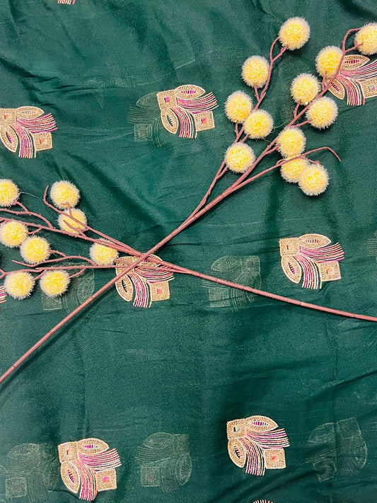 Green Peacock Feather Embroidered Saree