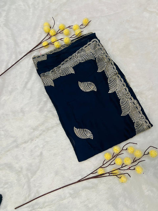 Blue Heavy Embroidered Peacock Motif Saree