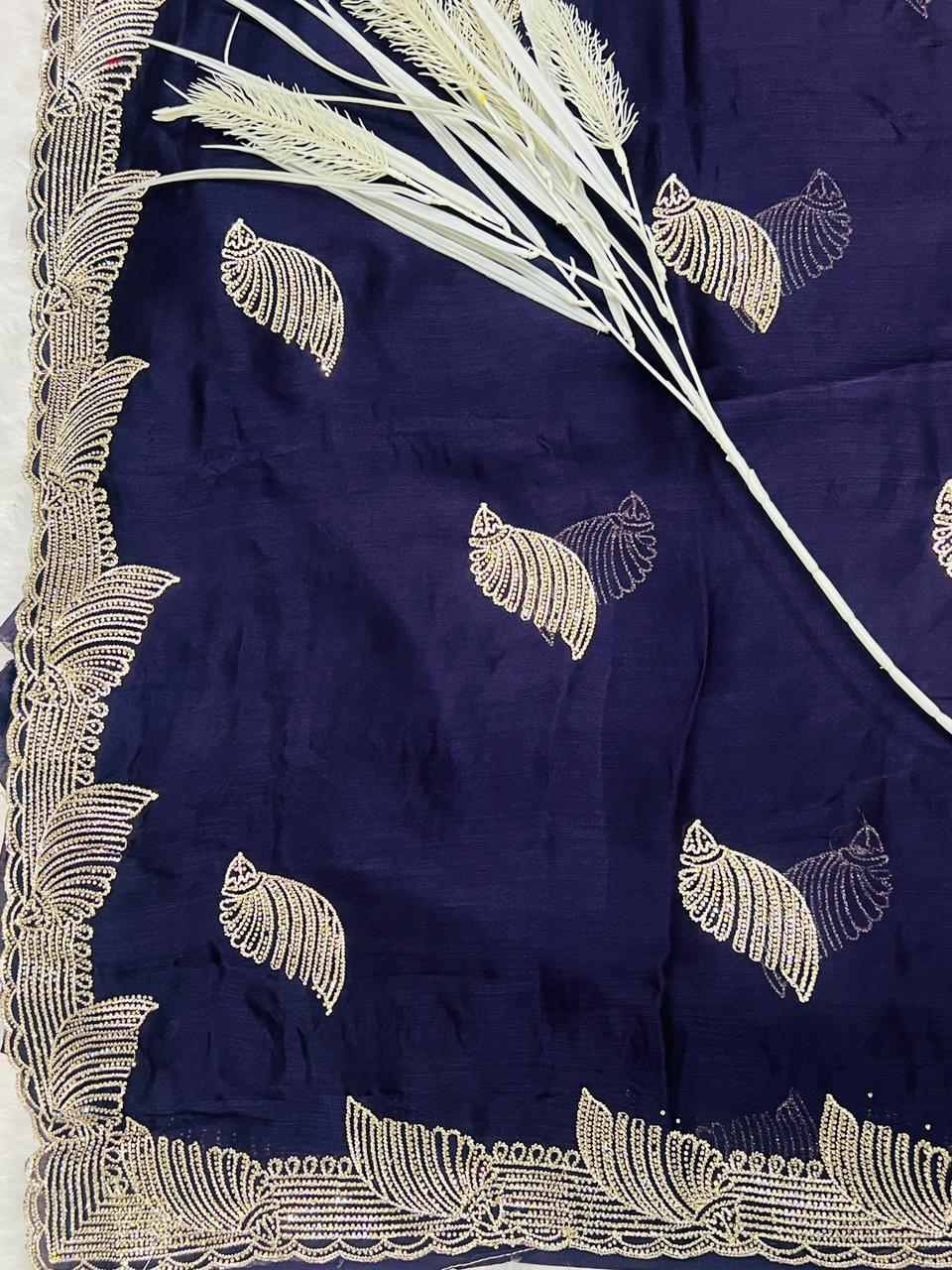 Purple Heavy Embroidered Peacock Motif Saree