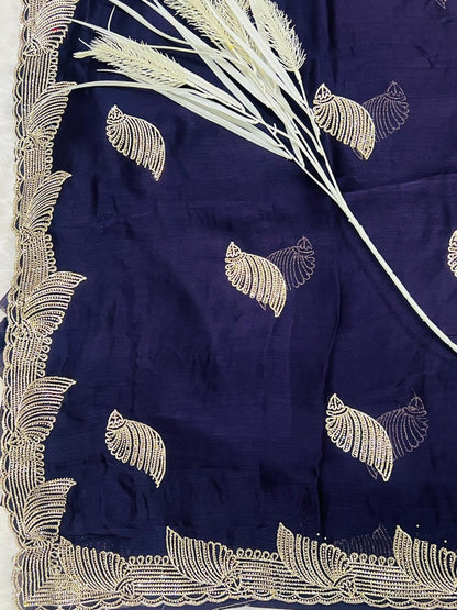 Purple Heavy Embroidered Peacock Motif Saree