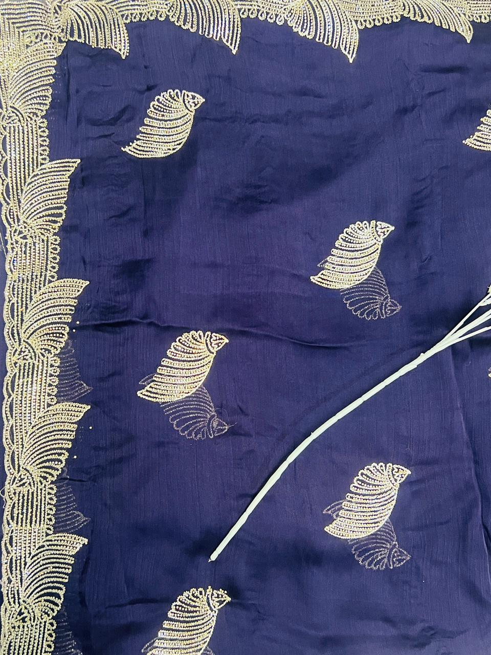 Purple Heavy Embroidered Peacock Motif Saree