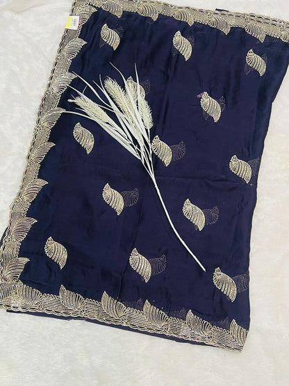 Purple Heavy Embroidered Peacock Motif Saree