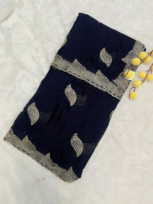 Purple Heavy Embroidered Peacock Motif Saree