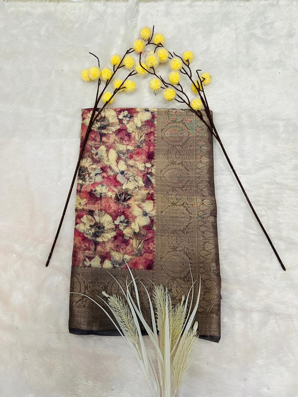 Multi Color Digital Printed Soft Silk Saree-4