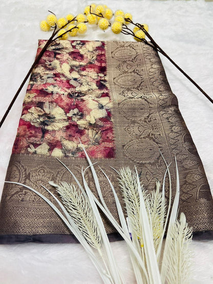 Multi Color Digital Printed Soft Silk Saree-4