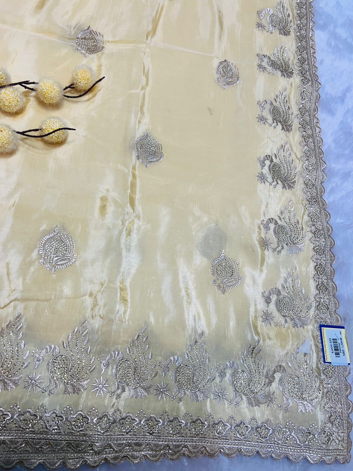 Yellow Peacock Embroidered Soft Silk Saree