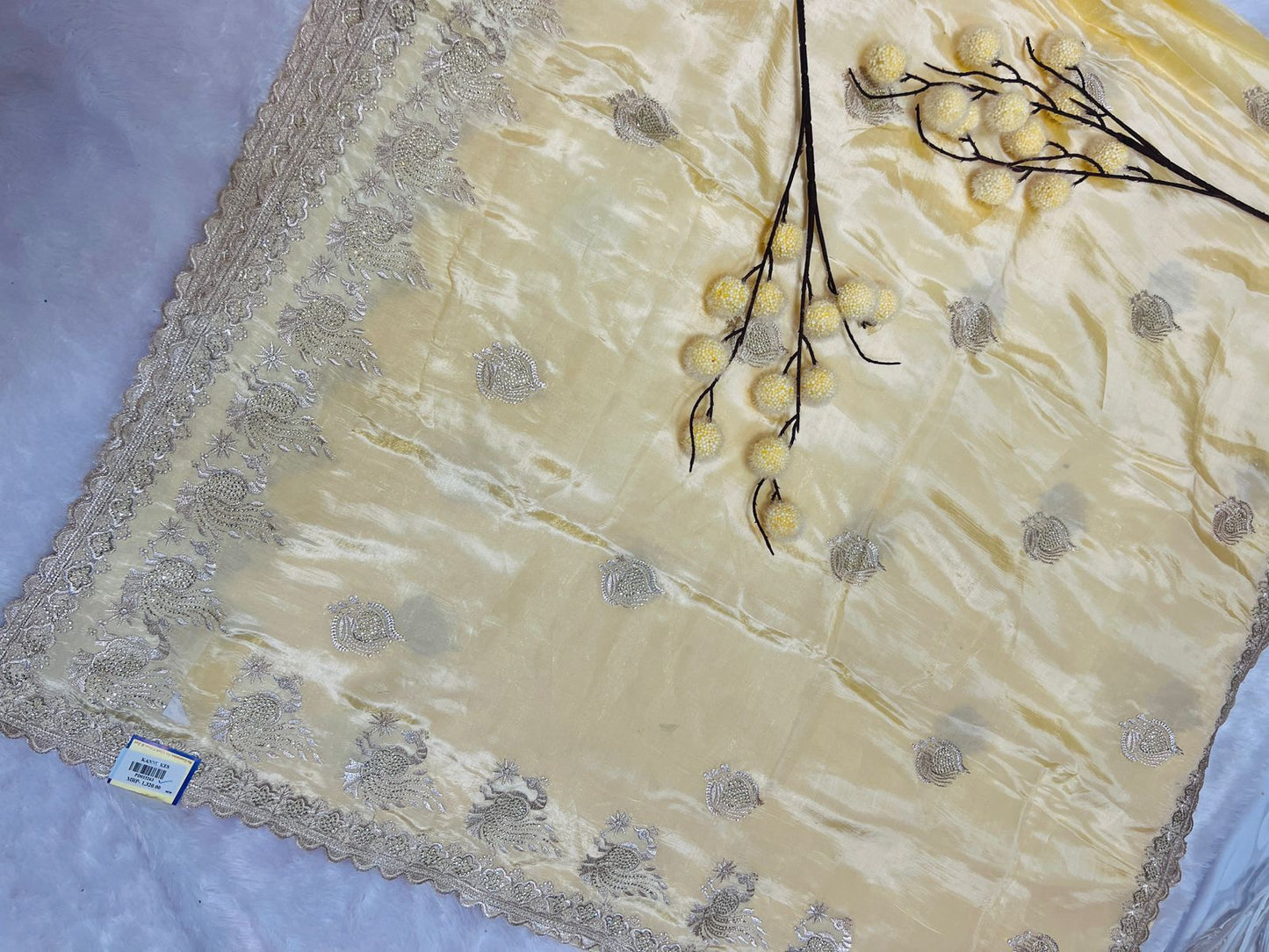 Yellow Peacock Embroidered Soft Silk Saree