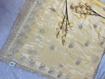 Yellow Peacock Embroidered Soft Silk Saree